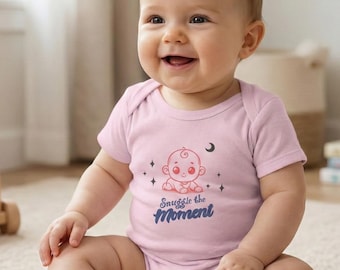 Snuggle the moment baby onesie, sleeping baby illustration