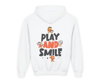Kids Animal Hoodie | Play and Smile Graphic, Youth Fleece