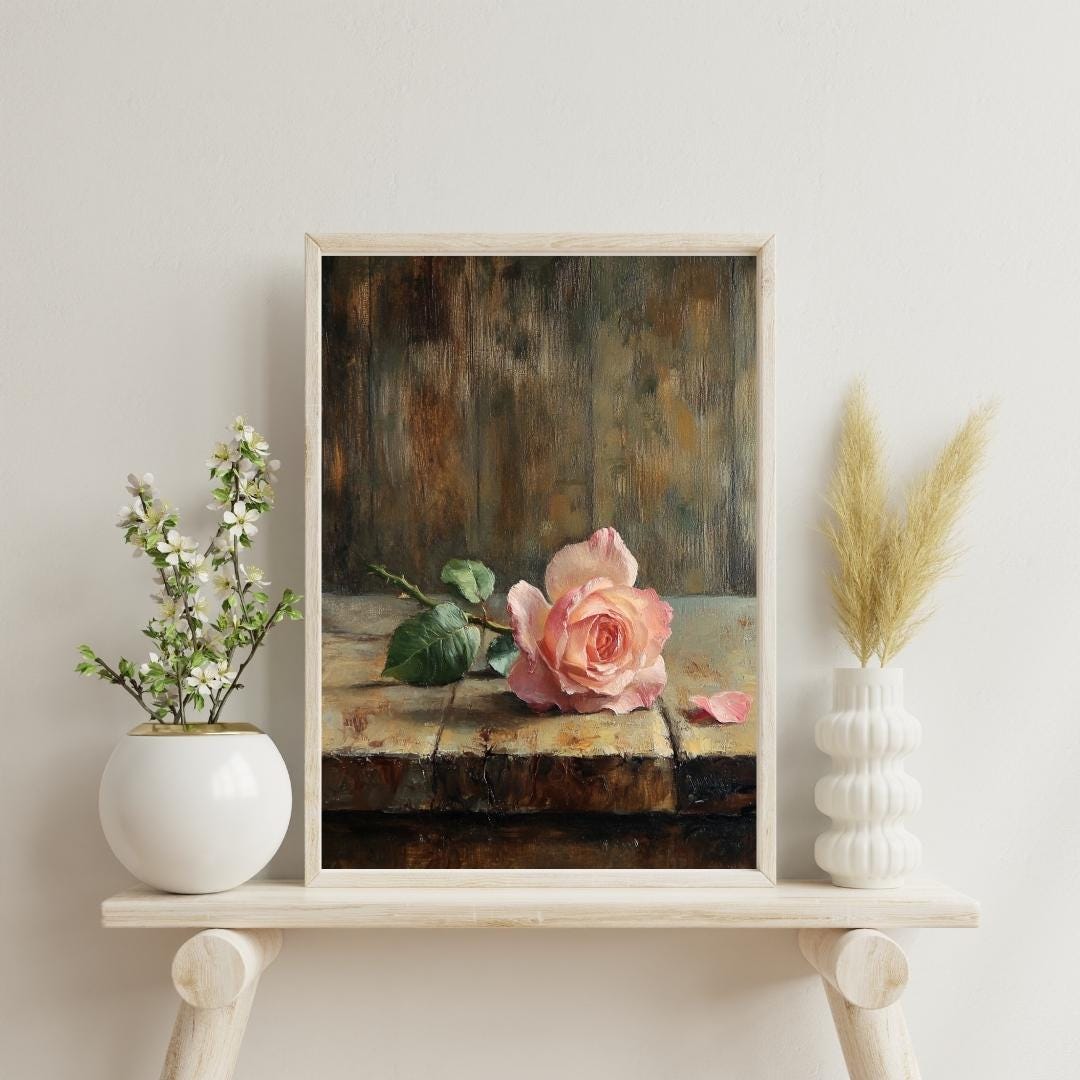 Vintage Rose Wall Art Moody Floral Still Life Antique Style Botanical ...