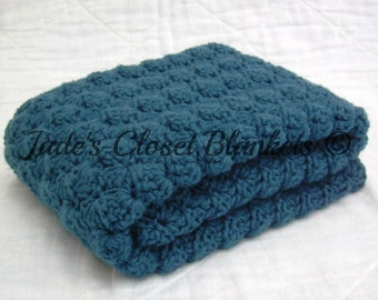 Crochet baby blanket, Cape Cod Blue, Handmade newborn baby shower gift