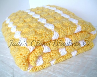 Crochet Baby Blanket, Yellow Baby Blanket, Pastel Yellow Baby Blanket, Yellow and White Afghan