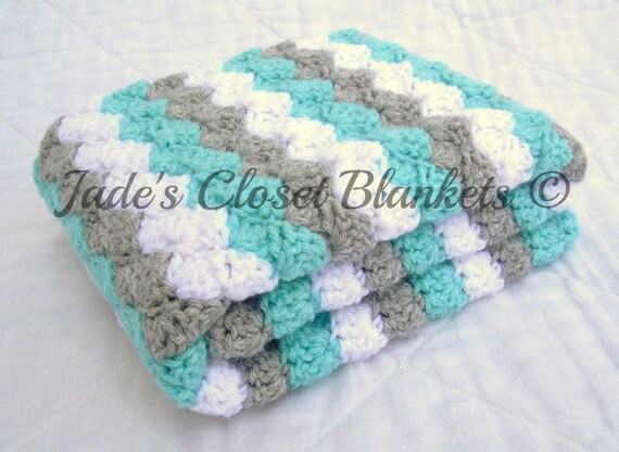 Crochet Baby Blanket Stripes of Aqua Blue Light Gray and White Handmade Newborn Baby Shower Gift Etsy Canada