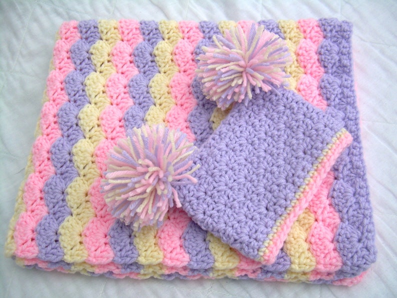 Baby Girl Gift Set Crochet Baby Travel Blanket and Hat Gift Etsy