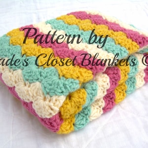 Crochet Baby Blanket Pattern, Instant Download, PDF Pattern, Striped Multicolor Shell Stitch Blanket, Crib size and Travel size included