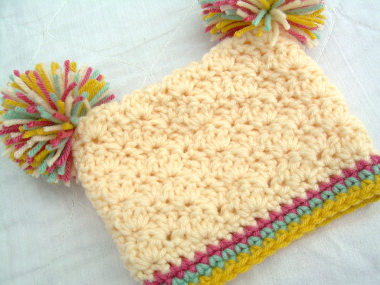 Crochet Baby Pom Pom Hat Pattern, Instant Download, PDF Pattern, Double ...