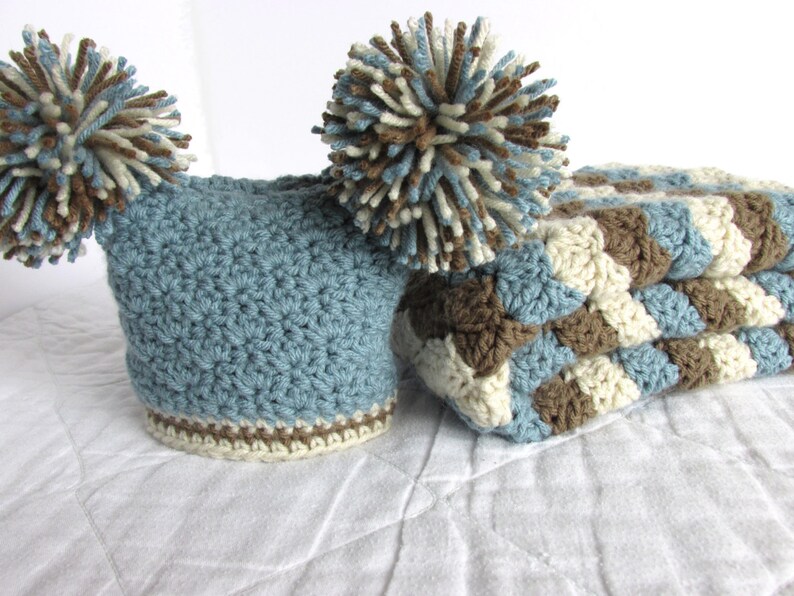Baby Boy Gift Set Crochet Baby Crib Blanket and Pom Pom Hat Etsy