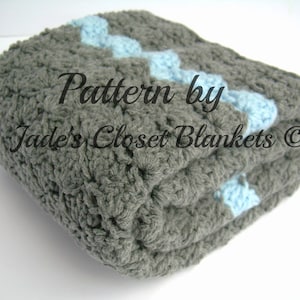 Crochet Baby Blanket Pattern, Instant Download, Slate Grey Blanket with Baby Blue Accent Stripe, Crib size and Travel size included