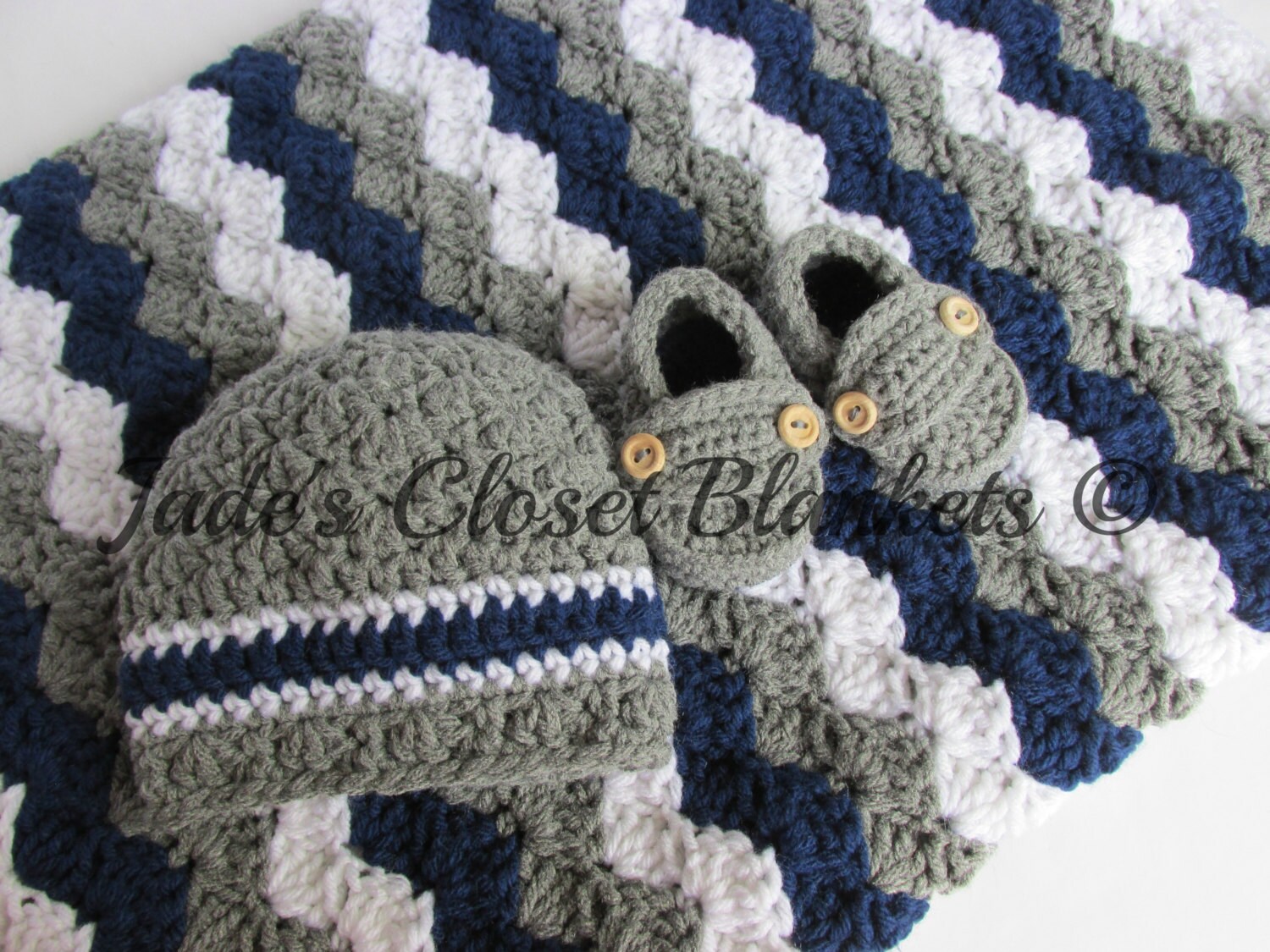Baby Gift Set Crochet Grey Gray Navy Blue and White Hat Etsy