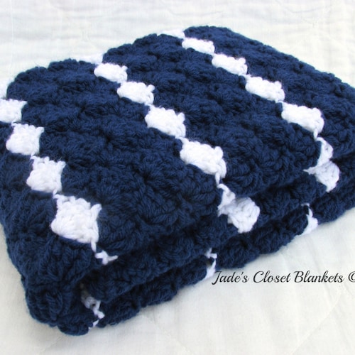 Blue Handmade Crochet Baby Boy Blanket Etsy