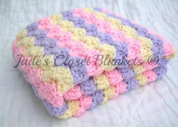 Crochet Pastel Baby Blanket Light Pink Lilac and Cream