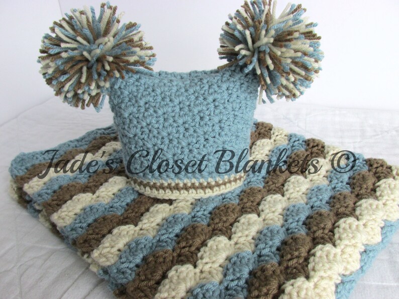 Baby Boy Gift Set Crochet Baby Crib Blanket and Pom Pom Hat Etsy