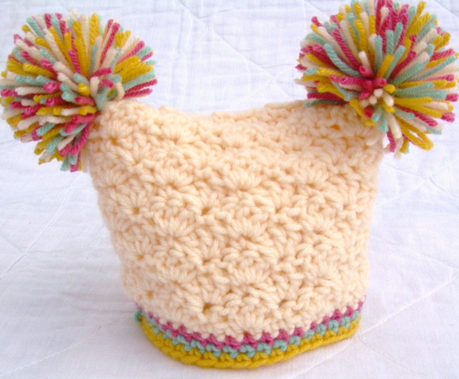 Crochet Baby Pom Pom Hat Pattern, Instant Download, PDF Pattern, Double ...
