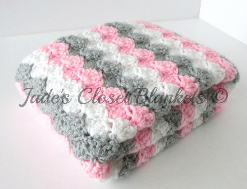 Crochet Baby Blanket Baby Afghan Pink And Gray Baby Blanket Etsy