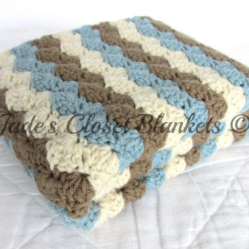 Blue Handmade Crochet Baby Boy Blanket Etsy
