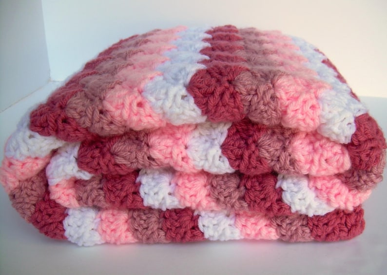 Crochet Baby Blanket Pattern, Instant Download, PDF Pattern, Shades of Pink, Shell Stitch Blanket, Crib size and Travel size included image 3