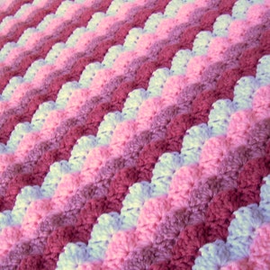 Crochet Baby Blanket Pattern, Instant Download, PDF Pattern, Shades of Pink, Shell Stitch Blanket, Crib size and Travel size included image 5