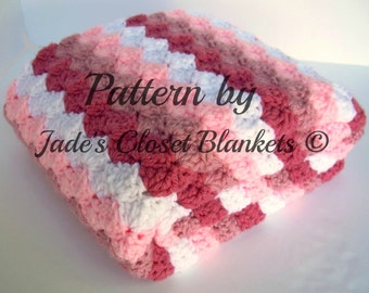 Crochet Baby Blanket Pattern, Instant Download, PDF Pattern, Shades of Pink, Shell Stitch Blanket, Crib size and Travel size included