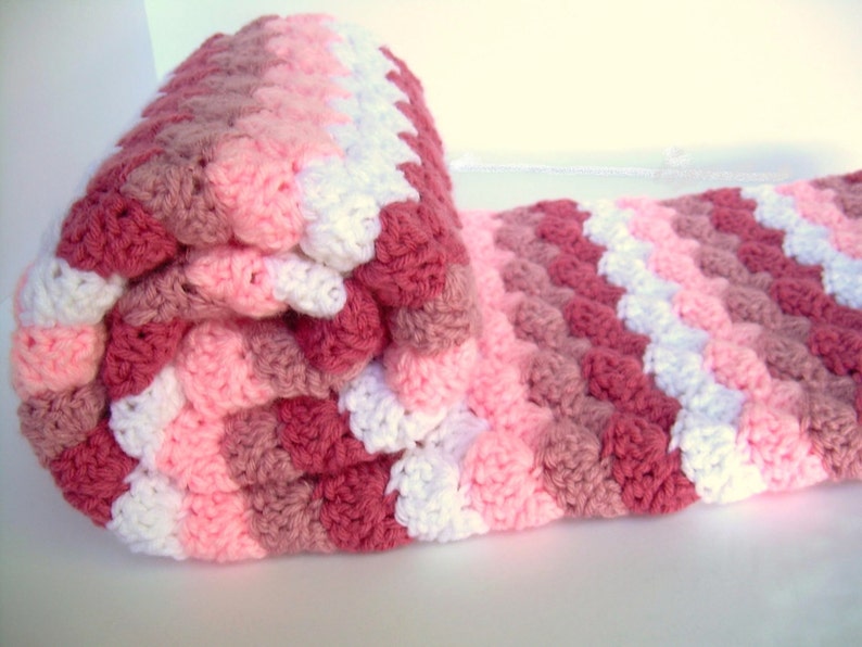 Crochet Baby Blanket Pattern, Instant Download, PDF Pattern, Shades of Pink, Shell Stitch Blanket, Crib size and Travel size included image 4