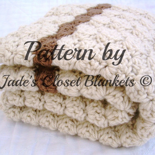 Crochet Baby Blanket Pattern, Instant Download, Off White Blanket with Chocolate Accent Stripe, Crib size and Travel size included