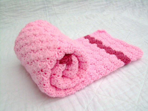 Cotton Candy Pink With Raspberry Crib Size Crochet Baby Blanket