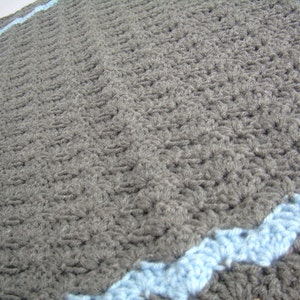 Crochet Baby Blanket Pattern, Instant Download, Slate Grey Blanket with Baby Blue Accent Stripe, Crib size and Travel size included image 4