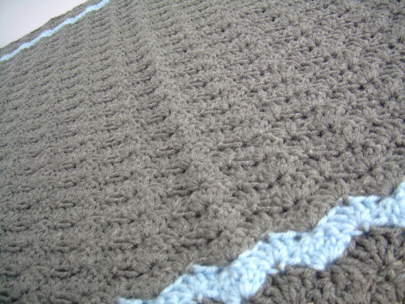 Crochet Baby Blanket Pattern, Instant Download, Slate Grey Blanket with Baby Blue Accent Stripe, Crib size and Travel size included image 4