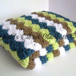Crochet Baby Blanket  Light Blue and White Travel  Stroller  Car Seat  Crib Boy Baby Shower Gift Set Nursery Decor Pram Knit Hat Beanie