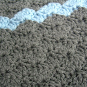 Crochet Baby Blanket Pattern, Instant Download, Slate Grey Blanket with Baby Blue Accent Stripe, Crib size and Travel size included image 5