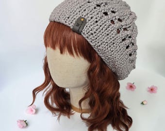 Cotton Slouchy Beanie – Lightweight Summer Hat – Breathable Vegan Knit – Light Gray