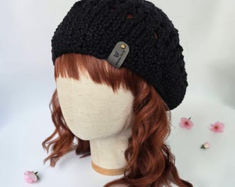 Cotton Slouchy Beanie – Lightweight Summer Hat – Breathable Vegan Knit – Black
