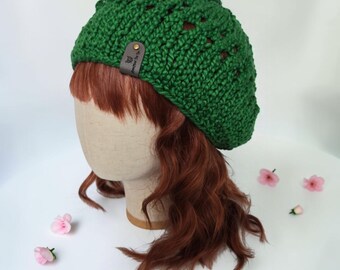 Cotton Slouchy Beanie – Lightweight Summer Hat – Breathable Vegan Knit – Green