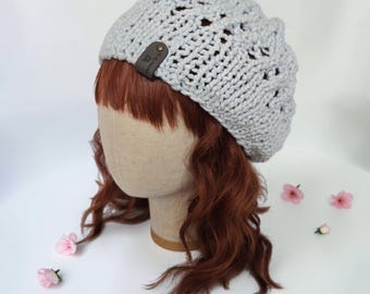 Cotton Slouchy Beanie – Lightweight Summer Hat – Breathable Vegan Knit – Light Blue