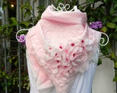Pink Silk Scarf felted with silk flowers