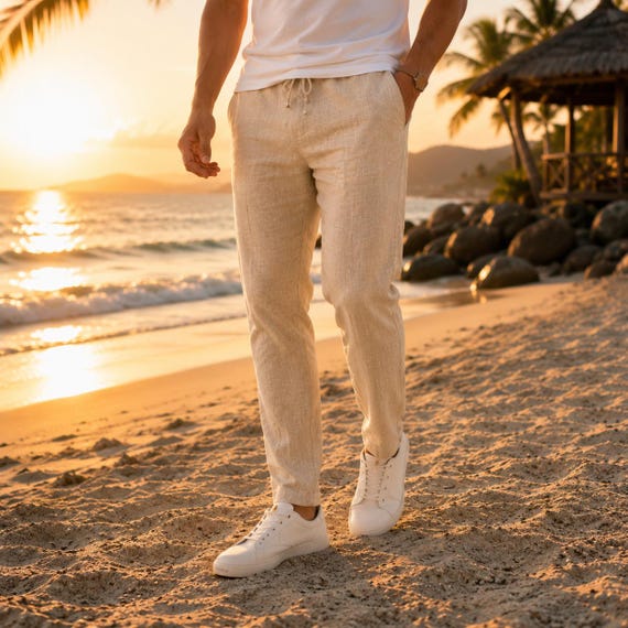 Pantalon Lin Homme Été | Coupe Droite Minimaliste | Pantalon Léger Respirant Coton Lin | Style Casual Chic