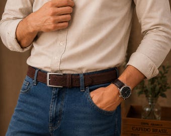 Cintura da uomo in pelle scamosciata e crosta di cuoio | Elegante cintura in pelle scamosciata in stile vintage | Accessorio casual chic di Thomelio