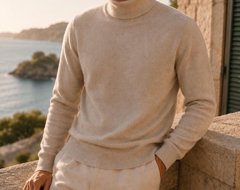 Maglione a collo alto da uomo in cashmere e cotone – Elegante maglione leggero autunno/inverno – Maglia morbida di alta qualità – Stile casual chic