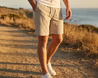 Pantaloncini da uomo estivi in lino | Pantaloncini casual in cotone e lino | Pantaloncini da uomo leggeri | Pantaloncini da uomo per le vacanze | Pantaloncini casual da uomo