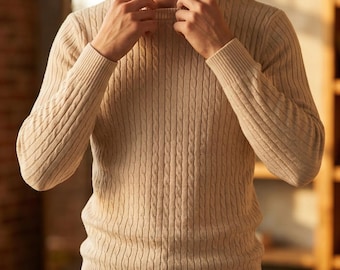 Maglione da uomo leggero in maglia, felpa casual elegante da uomo, maglione comodo da uomo per autunno/inverno, top minimalista da uomo, stile casual chic