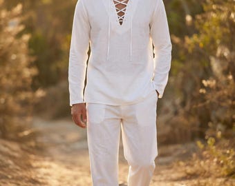 Men's Linen Summer Set | Men's Shirt and Pants Set | Men's Holiday Outfit | Men's Old Money Outfit | Men's Beach Set