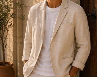 Blazer da uomo in cotone – Elegante giacca casual – Blazer casual minimalista – Giacca da uomo leggera – Stile chic e di alta qualità