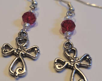 2 inch Silver cross earrings