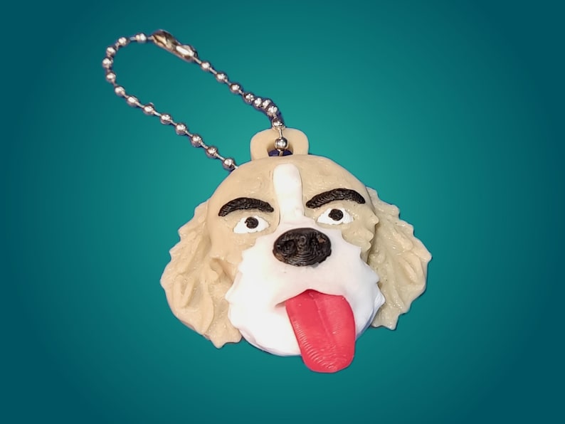 Dog Keychain Beige with Red Tongue detail