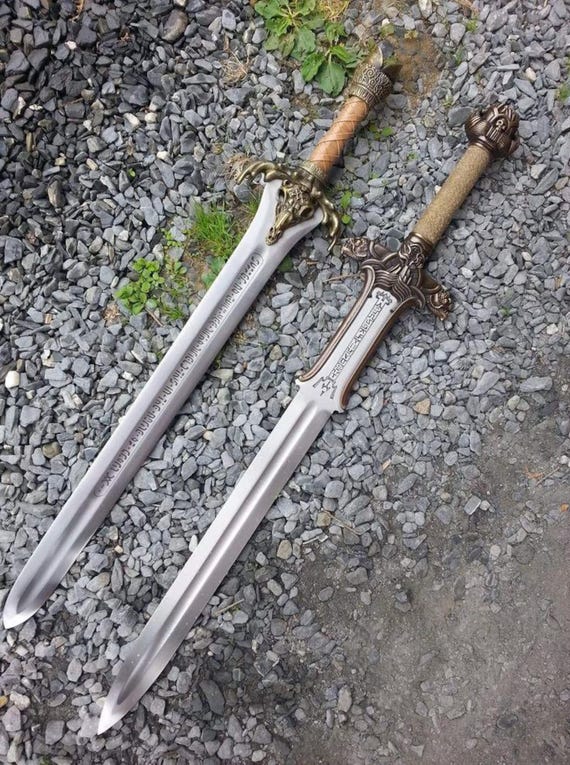 Handmade Conan Atlantean Sword Set: Stainless Steel Replica, Etched Stainless Steel Blade, Cosplay Set