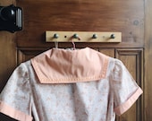 Vintage sailor collar dress size 10 small vtg clothing sustainable fashion brown peach floral matching belt casual Dolly Topsy Etsy UK