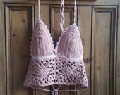 Bohemian crochet top size small cami lace halter vest bralette women tops festival dusky pink beach boho bralet camisole Dolly Topsy Etsy UK