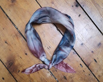 Ladies vintage scarf silk hippie boho accessories tie dye hand crafted square blue grey rusty red neckerchief bandana Dolly Topsy Etsy UK