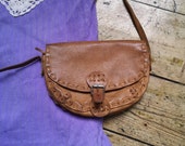Ladies vintage boho 1970s bag leather bohemian accessories shoulder bags brown strap hippie coach purse hand stitched Dolly Topsy Etsy UK