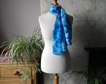 Ladies vintage scarf silk hippie boho accessories tie dye hand crafted square blue grey rusty red neckerchief bandana Dolly Topsy Etsy UK
