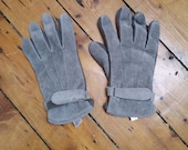 Mens gloves real suede leather large hand warmers medium size cuffs gray 80s warm winter accessories original womens Dolly Topsy Etsy UK