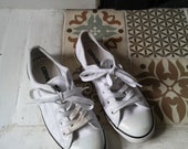 Ladies vintage converse size 4 all star white leather sneakers lace up pumps casual shoes classic footwear mens womens Dolly Topsy Etsy UK